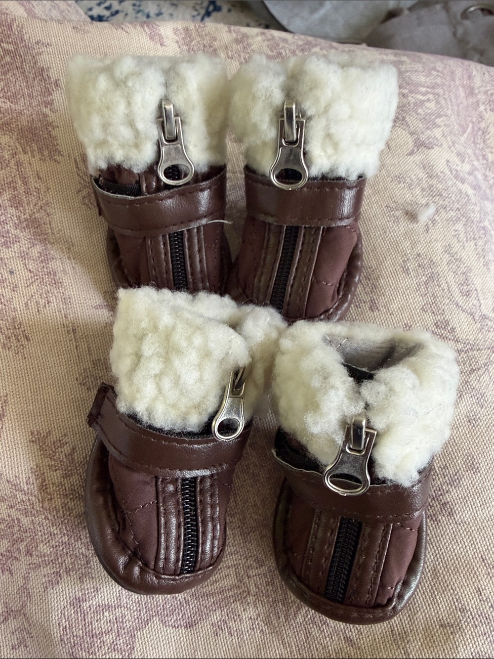 Cozy Brown Faux-Shearling Dog Booties with Front Zipper